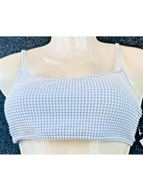 Roxy Gingham Bikini Top Womens XL Blue White Bralette Swim Top NWT Textured
